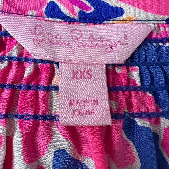 Lilly Pulitzer Elsa Silk Blouse Top Women's 2XS XXS Catch and Release Pink Blue - Picture 6 of 10